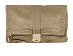 Fold Over Clutch, Leather, Taupe, MII, 1*